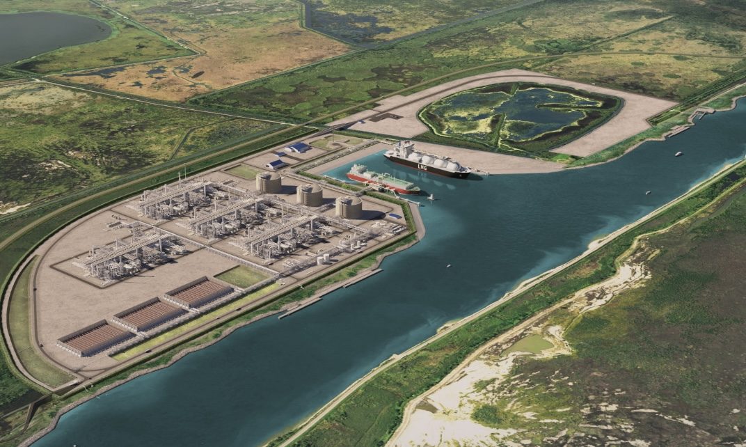 An impression of the planned Port Arthur LNG export terminal in Texas