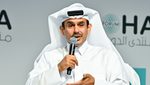 Qatar's Energy Minister and CEO of QatarEnergy, Saad Sherida al-Kaabi, speaks during the Doha Forum 2024 at Sheraton Grand Doha Resort & Convention Hotel ahead of the 22nd edition of the Doha Forum in Doha, Qatar, on December 7, 2024. (Photo by Noushad Thekkayil/NurPhoto)NO USE FRANCE