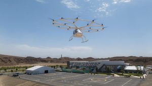 Volocopter and Neom tested their first fully electric powered air taxi in Tabuk, Saudi Arabia in 2023